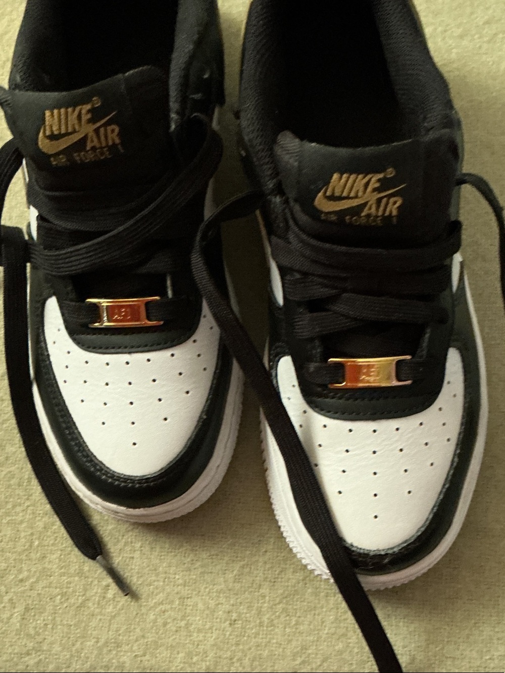 Nike Air Force 1 Low Women’s Sneakers - Black/White/Gold - Picture 4 of 5